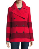 Skye Striped Wool-Blend Peacoat, Fiery Red