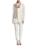 Washable Stretch Crepe Slim-Leg Pants, Bone