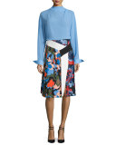 Pleated Printed A-Line Skirt, Cornflower Blue