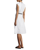 Cap-Sleeve A-Line Sailcloth Dress, White