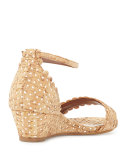 Juniper Eyelet Cork Demi-Wedge Sandal, Natural