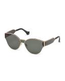 Monochromatic Shield Cat-Eye Sunglasses, Rose Gold/Green