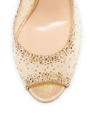 Gemma Crystal Peep-Toe Ankle-Strap Pump, Gold