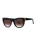 Epiphany Capped Cat-Eye Sunglasses, Black/Gold