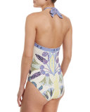 Mosaic Halter Once-Piece Swimsuit, Pompeii
