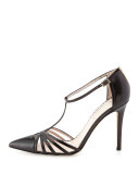 Carrie Leather T-Strap Pump, Black