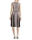 Sleeveless Tweed-Print Day Dress, Black Pattern