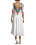 Sleeveless Zigzag Colorblock Midi Dress, Aqua/Multi