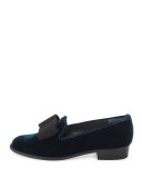 Atabow Velvet Bow Loafer, Navy