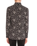 Star-Print Crepe de Chine Blouse, Black/White