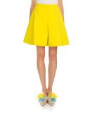 Flared Cotton Bermuda Shorts, Yellow