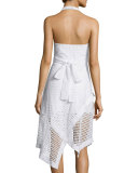 Halter-Neck Broderie Ruffle Dress, White