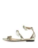 Mike Bow Metallic Flat Sandal, Gray Glitter