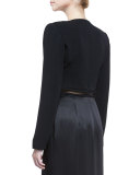 V-Neck Cutout-Waist Long Coat, Black