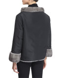 Zip-Front Reversible Fur Jacket, Blue Iris