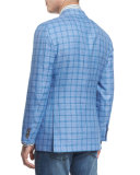 Plaid Two-Button Sport Coat, Light Blue/Aqua