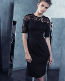 Short-Sleeve Lace-Inset Sheath Dress, Black