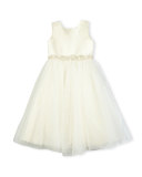 Satin & Textured Tulle Special Occasion Dress, Ivory/Gold, Size 2-6