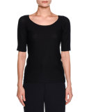 Scoop-Neck Ottoman Knit Tee, Navy