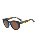 Rounded Cat-Eye Sunglasses, Petrol Blue