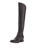 Sigrid Lift-Heel Leather Knee Boot, Black