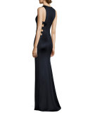 Sleeveless Cutout-Side Jersey Gown, Black