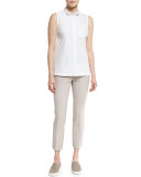 Double-Knit Cropped Side-Zip Pants, Light Beige
