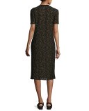 Ray Short-Sleeve Lace Midi Dress, Black/Yellow
