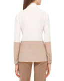 Two-Tone Silk Blouse w/Buttons, Moonstone/Camel