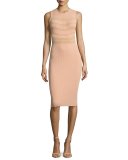 Sleeveless Round-Neck Ribbed Dress, Gesso/White