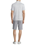 Feeder Stripe Short-Sleeve Polo Shirt, Linen White/Steel