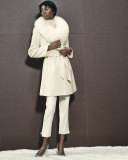 Fur-Collar Belted Wrap Coat
