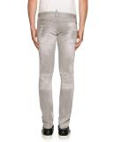 Distressed Skinny Jeans w/Removable Chain, Gray