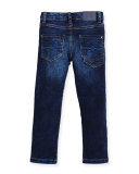 Faded Stretch Straight-Leg Jeans, Blue, Size 3-6