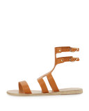 Agapi Flat Leather Gladiator Sandal, Brown