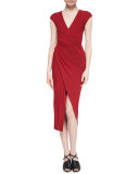 Cool Wool Jersey Draped Surplice Dress