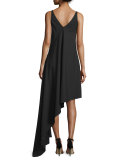 Sleeveless Asymmetric Stretch-Cady Dress, Black