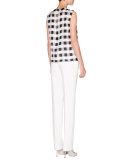 Round-Neck Check-Print Tank, Black/White