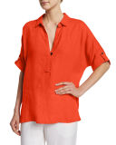 Oversized Short-Sleeve Linen Tunic 