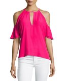 Celia Cold-Shoulder Keyhole Top, Pink