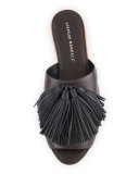 Kiki Tassel-Trim Leather Mule, Black