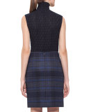 Plaid Wool Pencil Skirt, Blue Jay/Starling