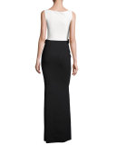 Sleeveless Two-Tone Jersey Column Gown, Black/White