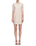 Half-Sleeve Lamé Dress, Light Pink