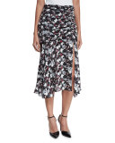 Madison Floral Silk Midi Skirt, Black/Navy/Red/White