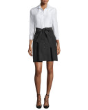 3/4-Sleeve Colorblock Trench Dress, White/Black