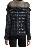 Armoise Shiny Quilted Jacket w/Fur Hood