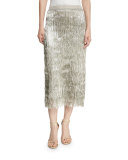 Delilah Metallic Fringe Midi Skirt