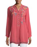 Victoria Button-Front Embroidered Blouse, Plus Size