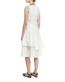 Sleeveless Tiered-Skirt A-Line Dress, White